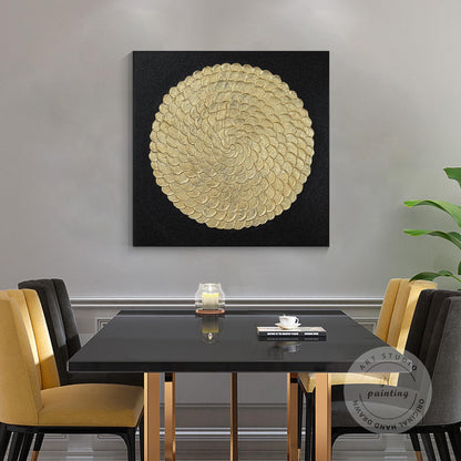 Gold Foil Luxury Abstract 3D Textured Flower large Wall Art Original Black Gold  #1