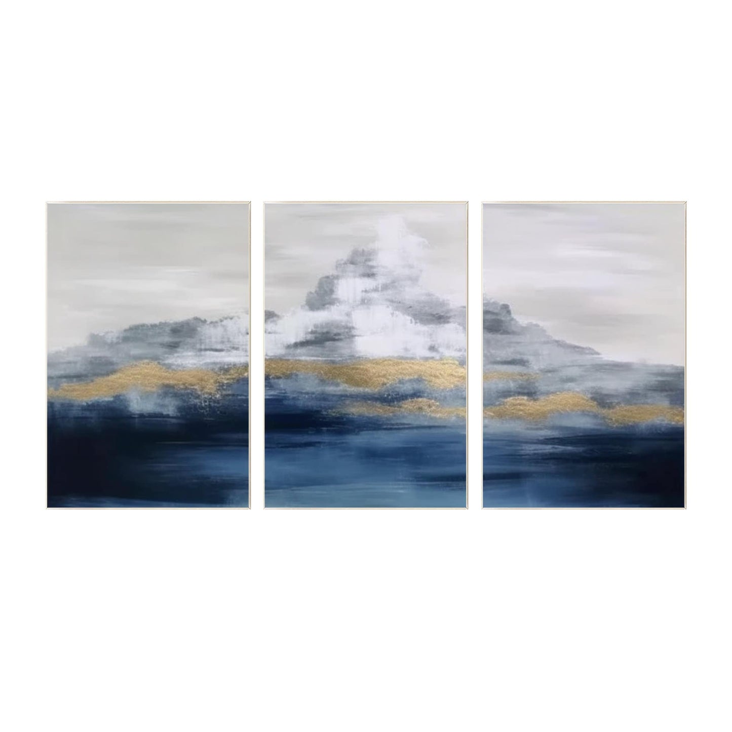 Gold Foil Mountain Painting Set: Navy Blue Abstract Canvas Art #7