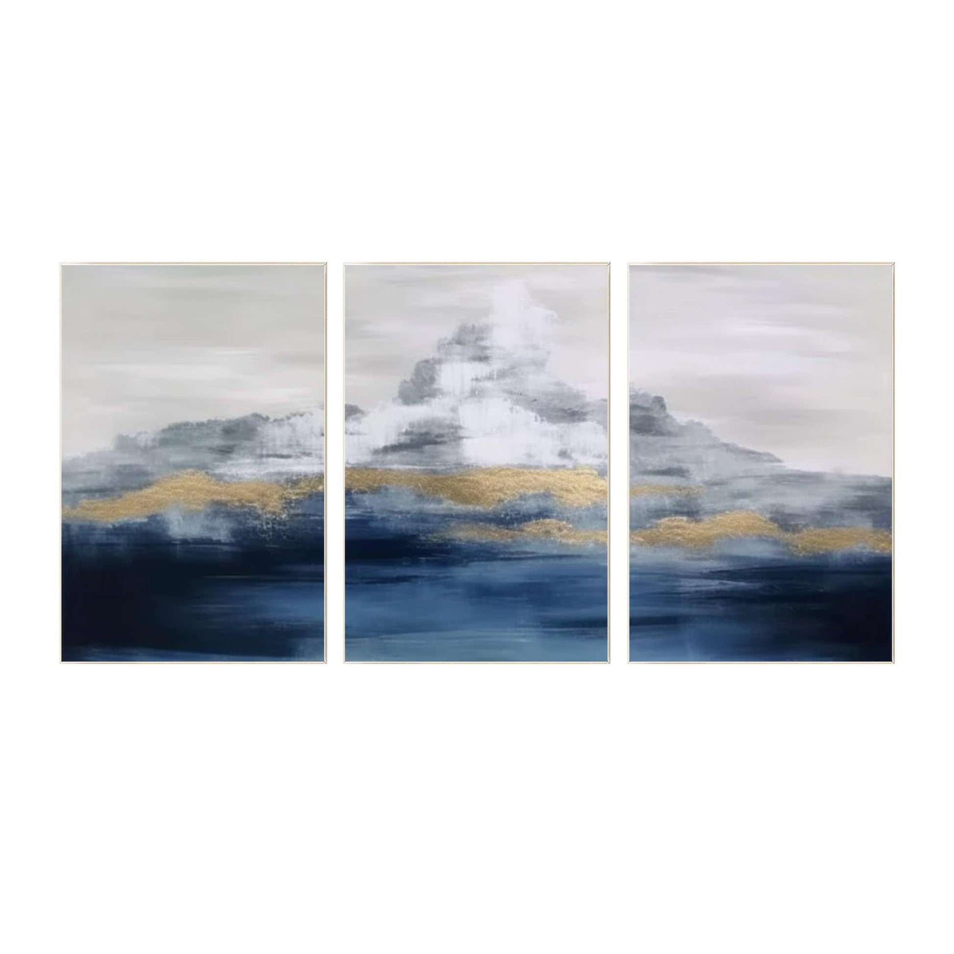 Gold Foil Mountain Painting Set: Navy Blue Abstract Canvas Art #7