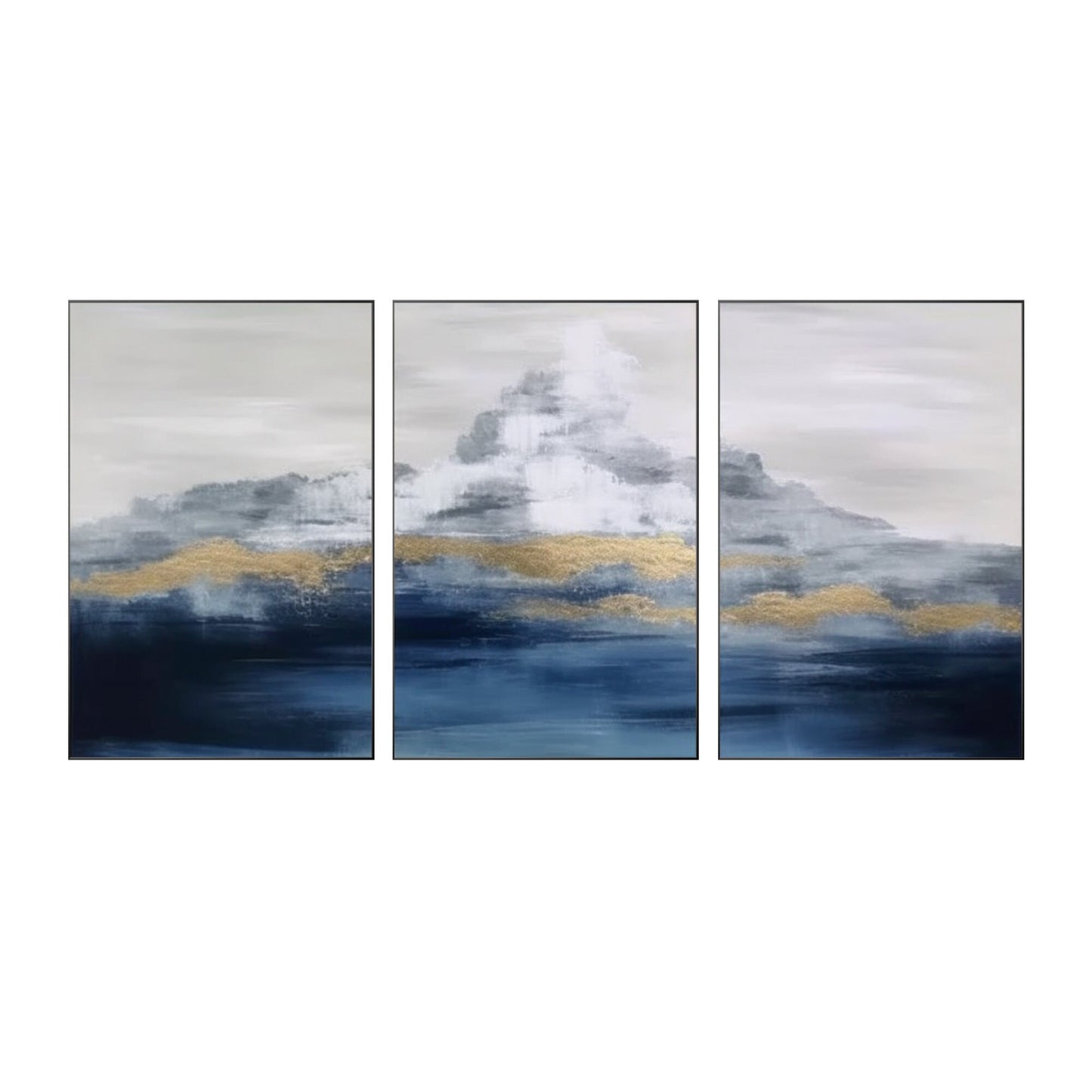 Gold Foil Mountain Painting Set: Navy Blue Abstract Canvas Art #8