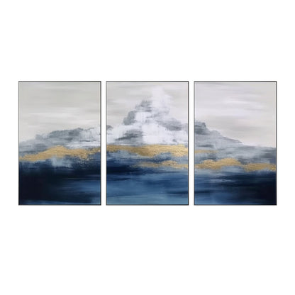 Gold Foil Mountain Painting Set: Navy Blue Abstract Canvas Art #8