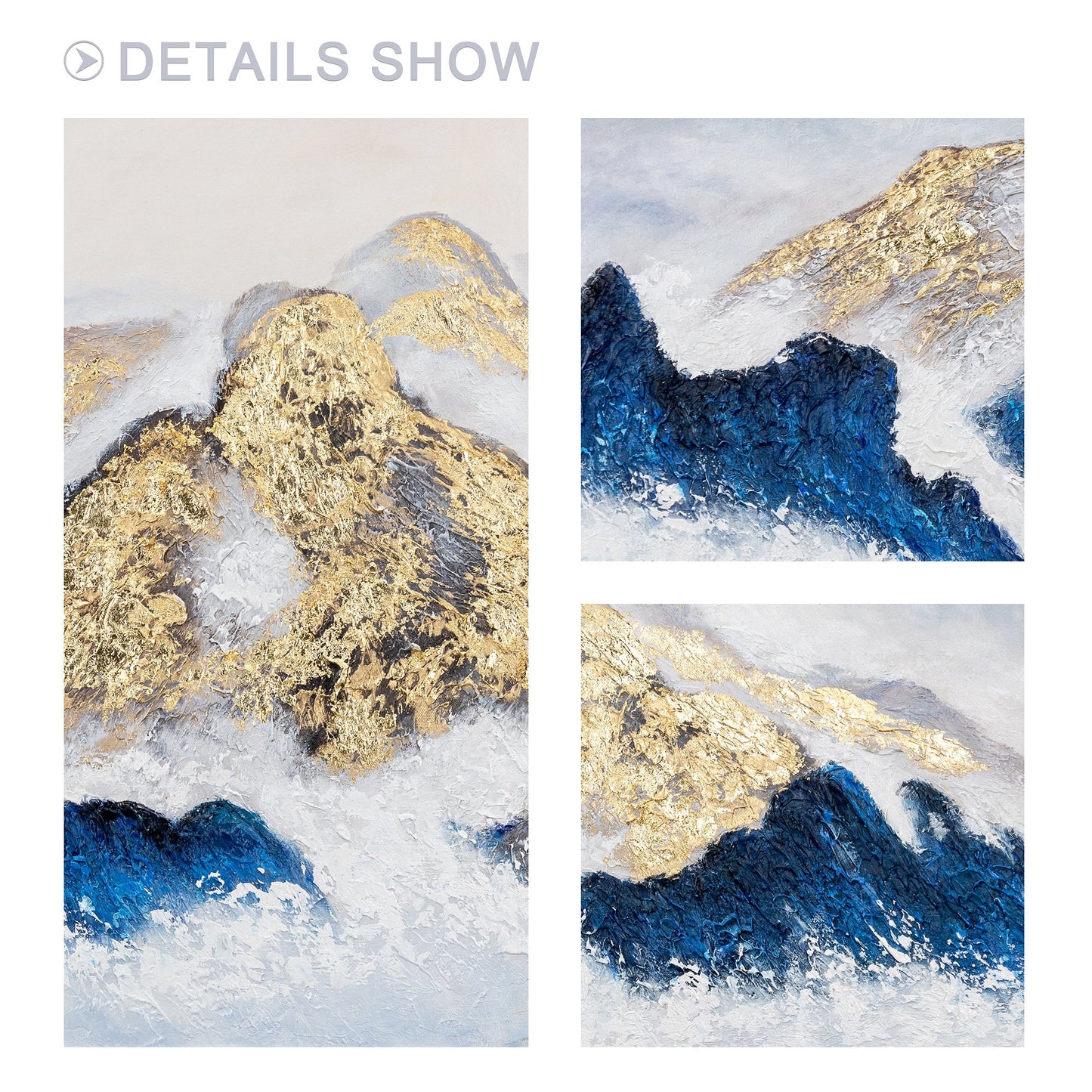 Gold Foil Mountain Painting Set: Navy Blue Landscape Canvas Art #4