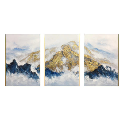 Gold Foil Mountain Painting Set: Navy Blue Landscape Canvas Art #8