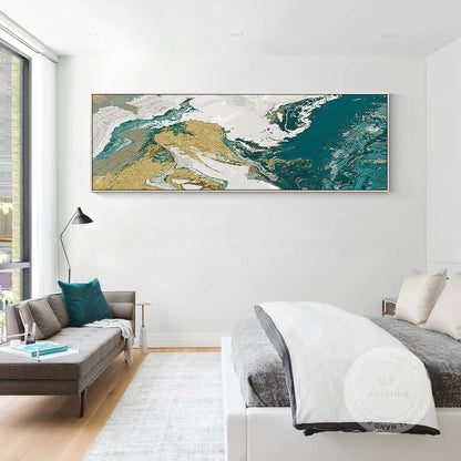 Gold Green Abstract Landscape Painting: Extra Large Canvas Wall Art #5