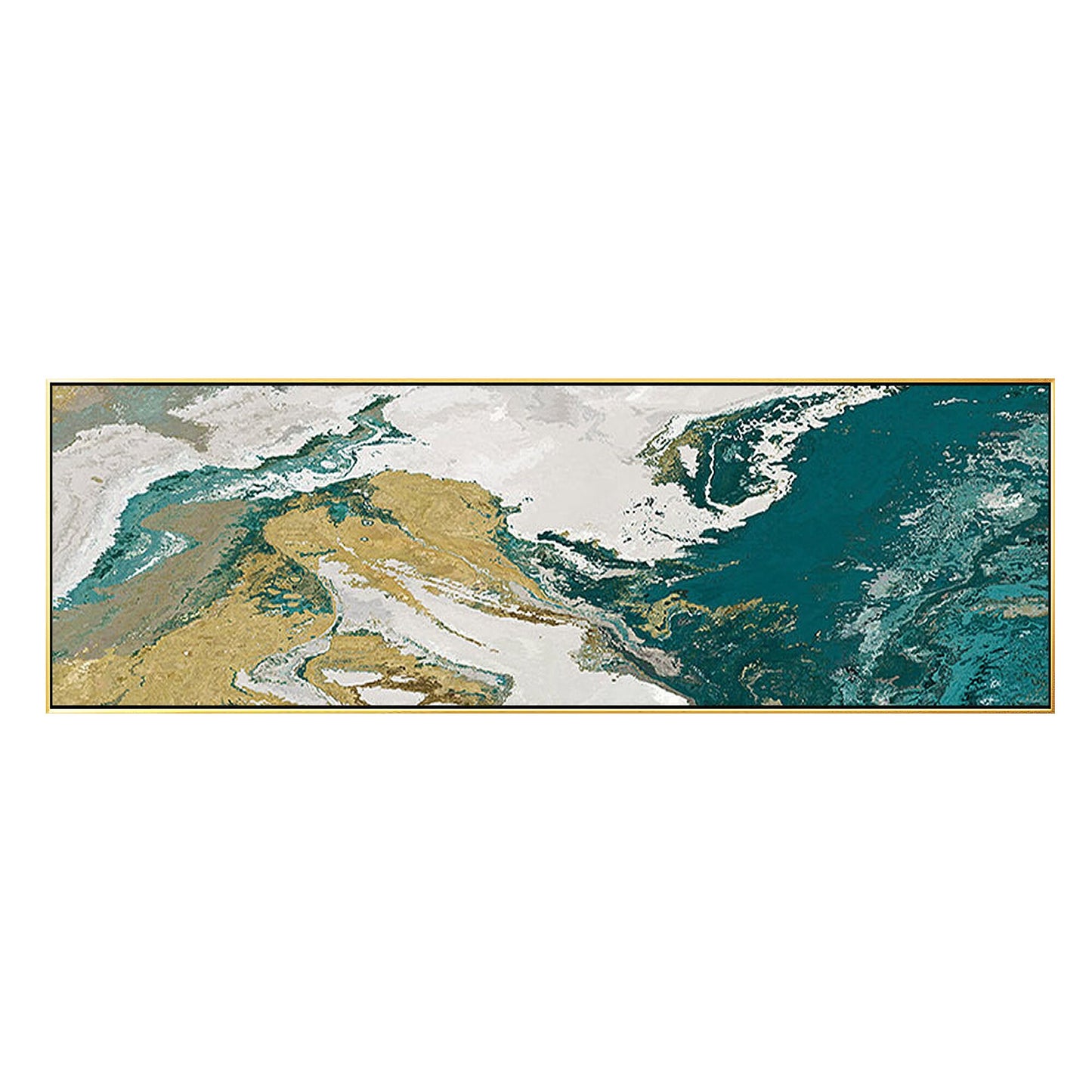Gold Green Abstract Landscape Painting: Extra Large Canvas Wall Art #7