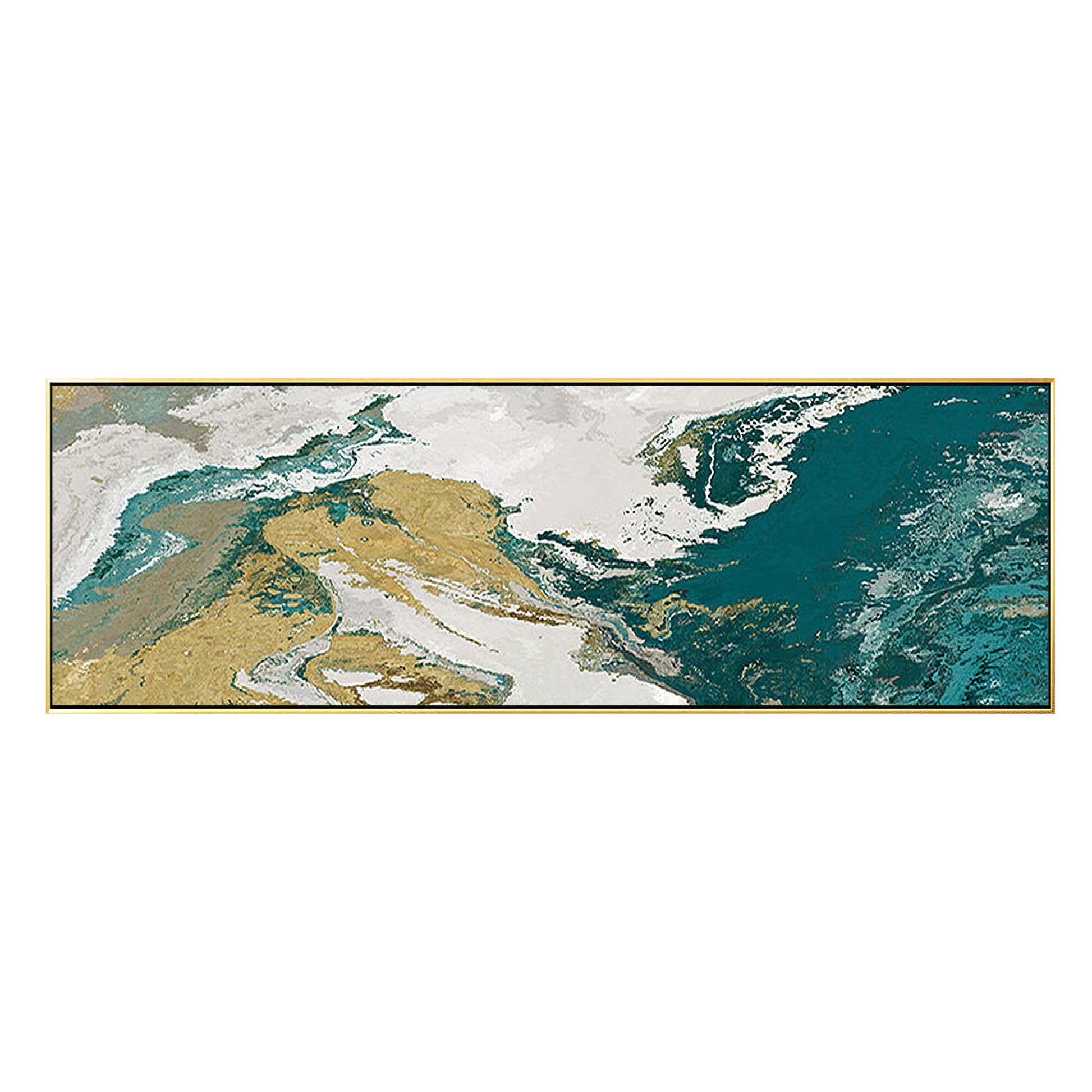 Gold Green Abstract Landscape Painting: Extra Large Canvas Wall Art #7