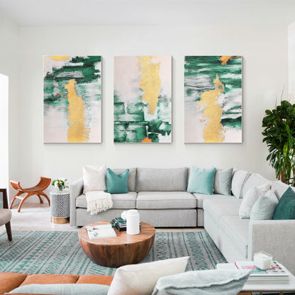 Gold Green Abstract Painting Set: Original Canvas Wall Art #2