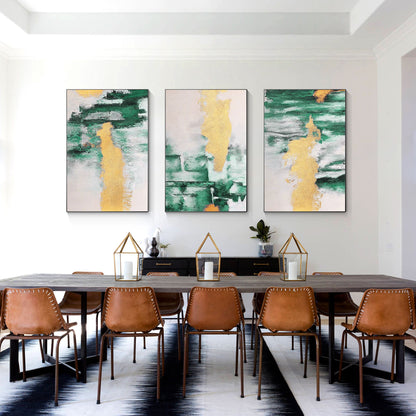 Gold Green Abstract Painting Set: Original Canvas Wall Art #5