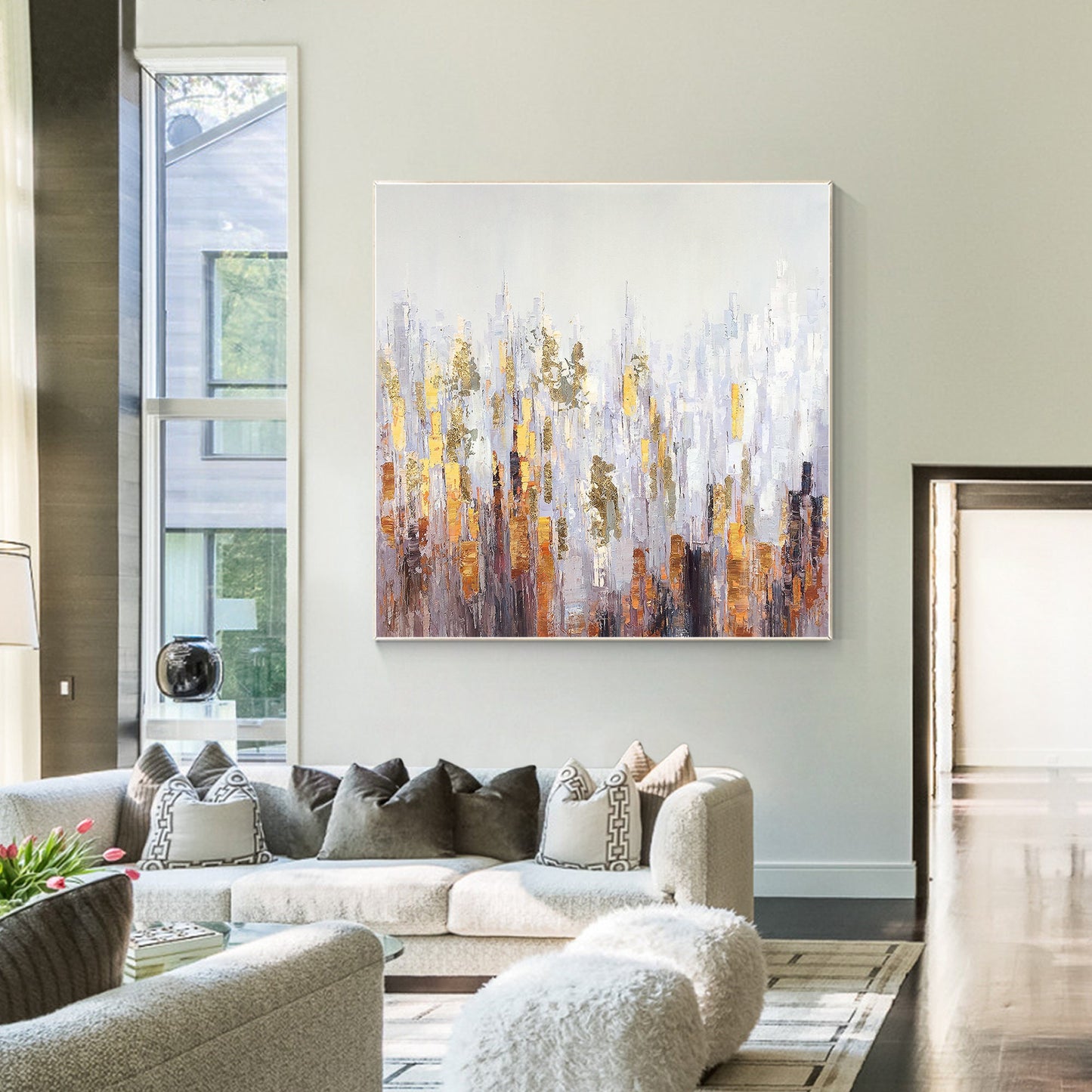 Gold leaf Abstract acrylic Paintings On Canvas Original art Large wall art textu #5