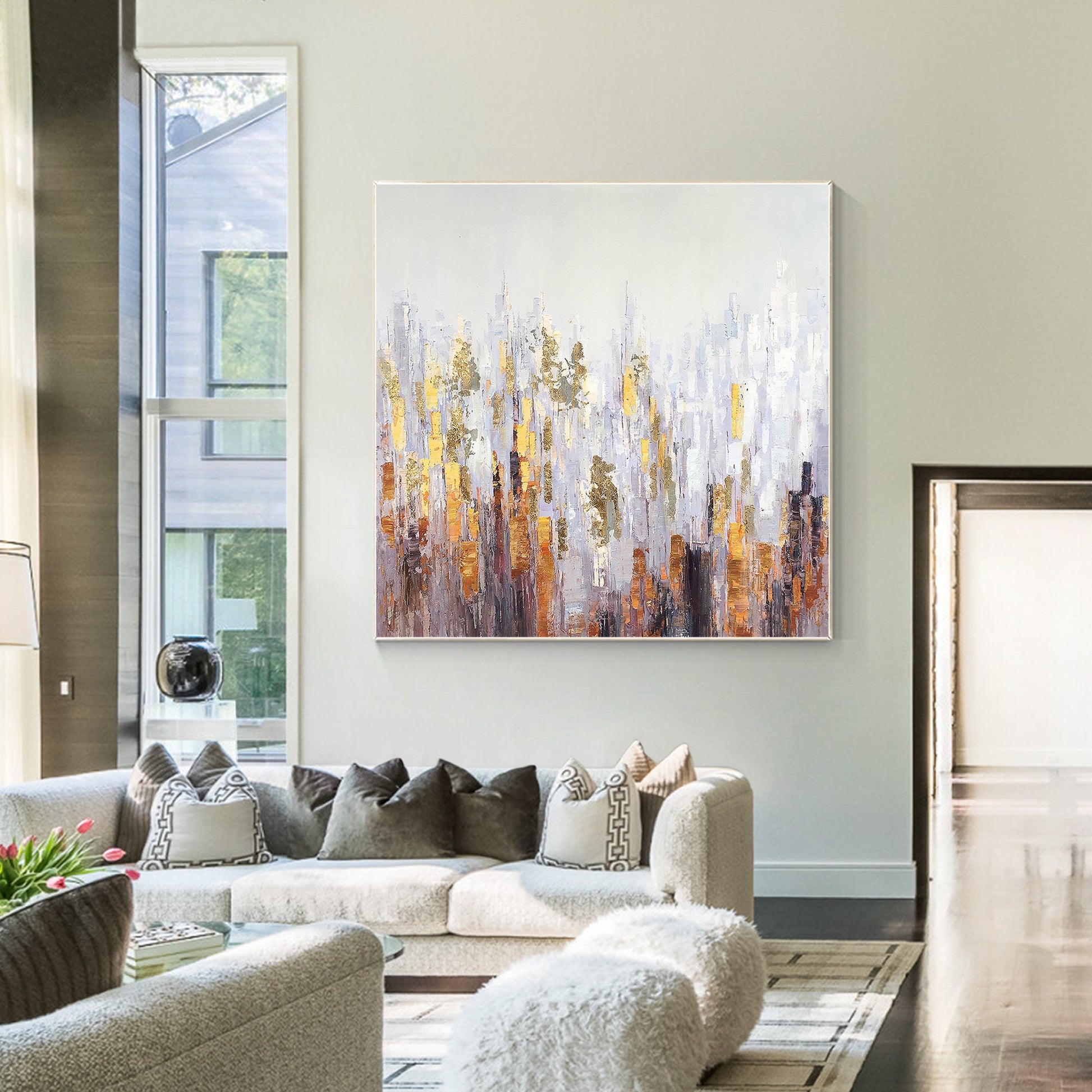 Gold leaf Abstract acrylic Paintings On Canvas Original art Large wall art textu #5