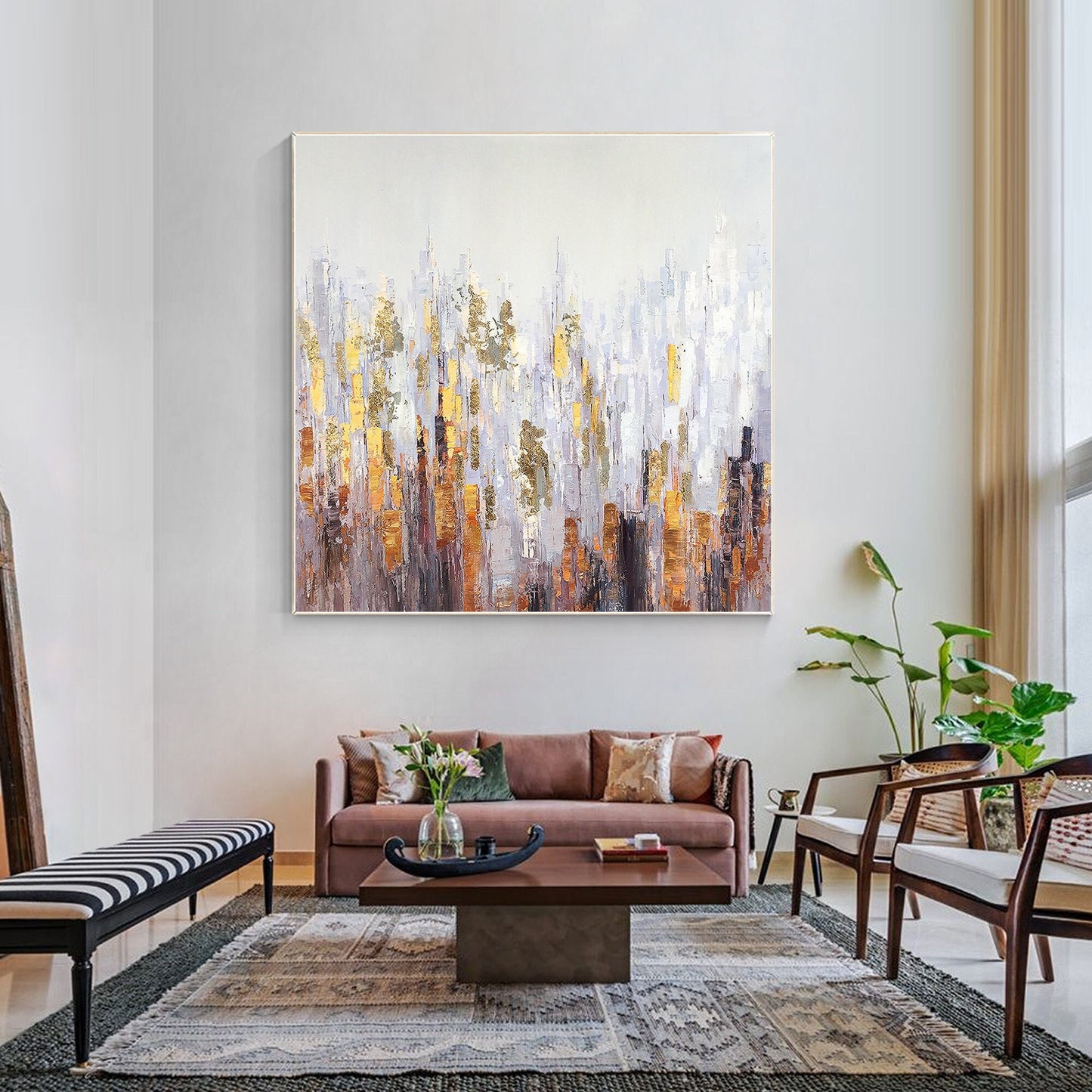 Gold leaf Abstract acrylic Paintings On Canvas Original art Large wall art textu #1