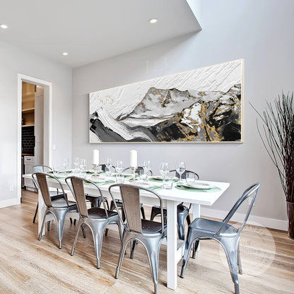 Gold Leaf Abstract Mountain Painting: Long Horizontal Canvas Wall Art #3