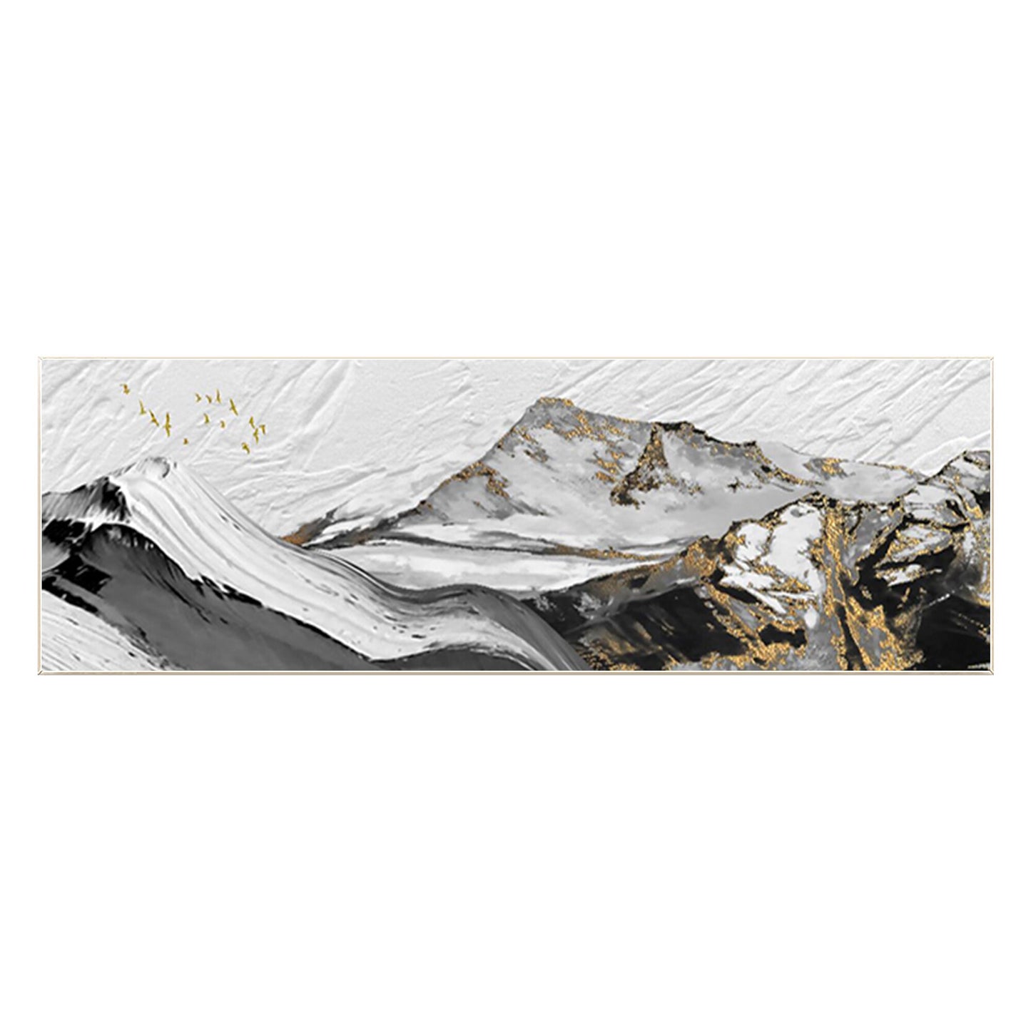 Gold Leaf Abstract Mountain Painting: Long Horizontal Canvas Wall Art #8