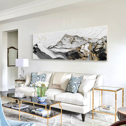 Gold Leaf Abstract Mountain Painting: Long Horizontal Canvas Wall Art #1