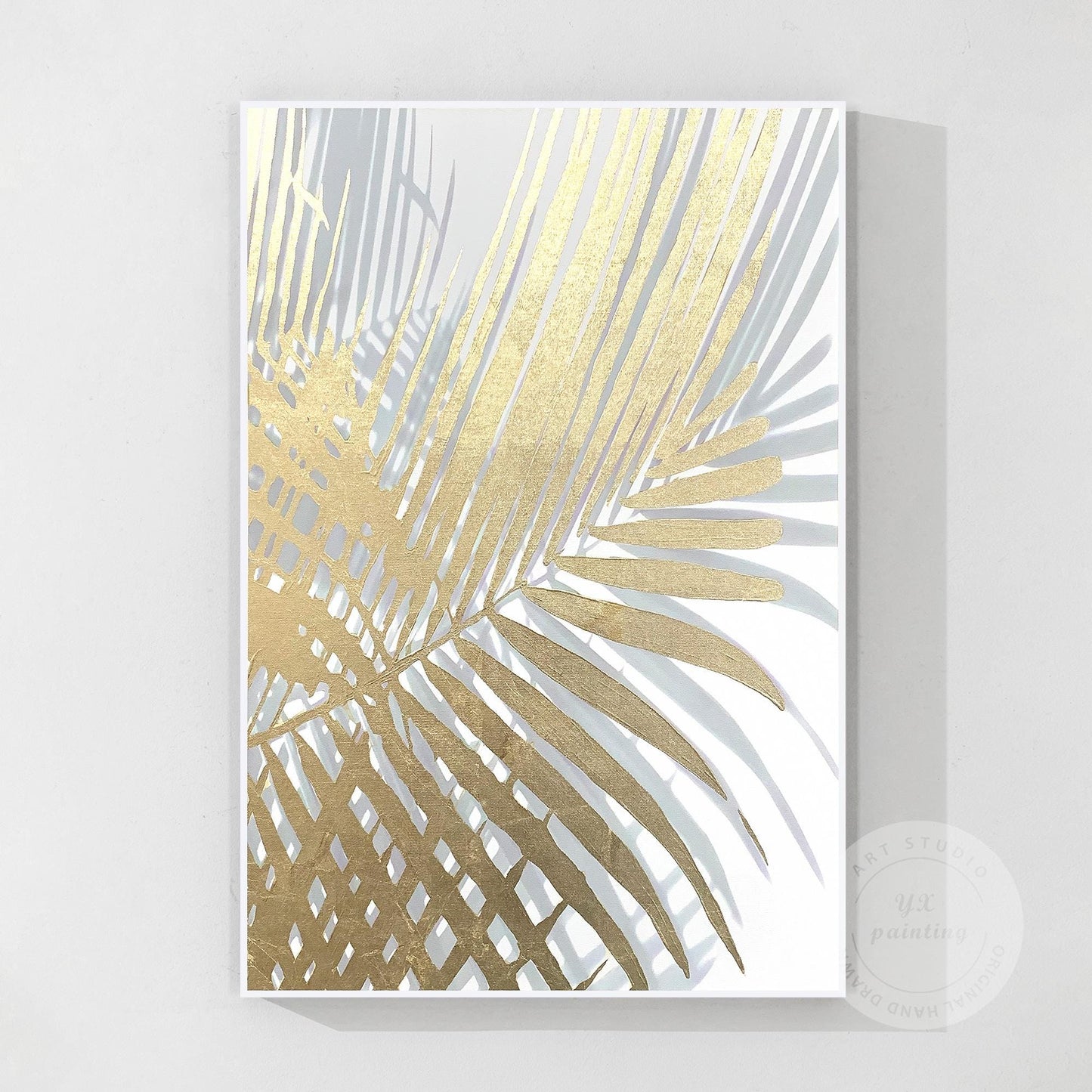 Gold Leaf Abstract Painting, Metallic Palm Tree Wall Art, Textured Botanical Can #11