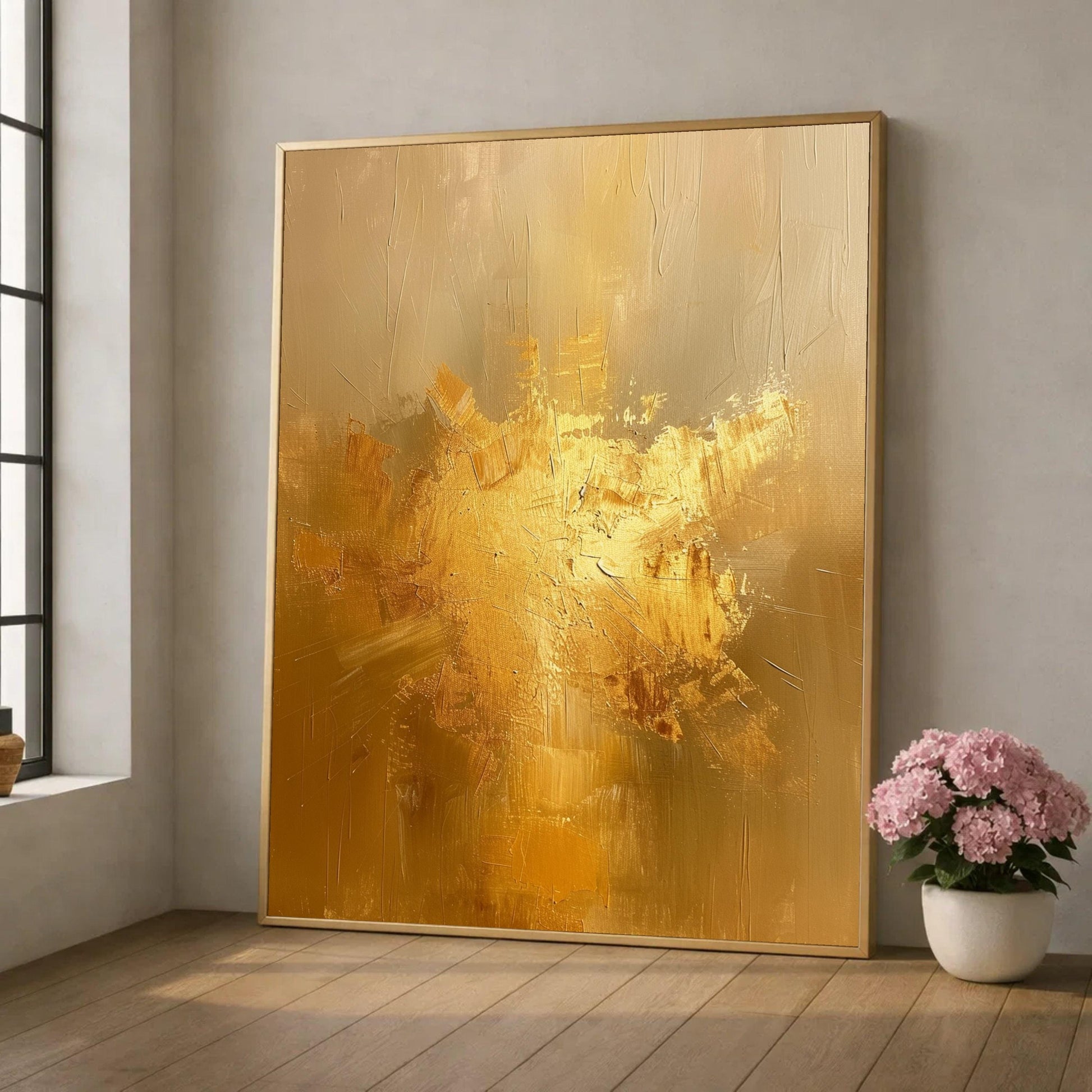 Gold Leaf Abstract Painting, Metallic Palm Tree Wall Art, Textured Botanical Can #13