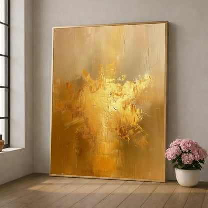 Gold Leaf Abstract Painting, Metallic Palm Tree Wall Art, Textured Botanical Can #13