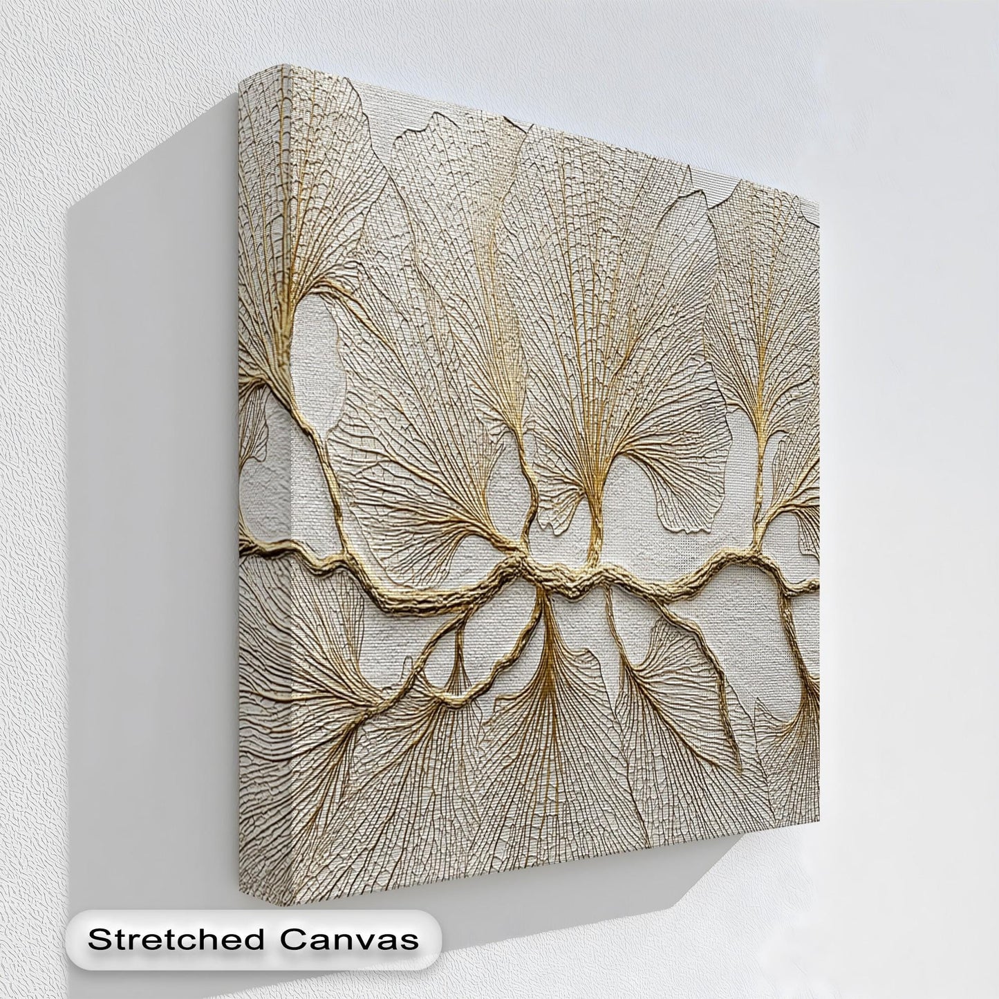 Gold Leaf Abstract Painting, Metallic Palm Tree Wall Art, Textured Botanical Can #14