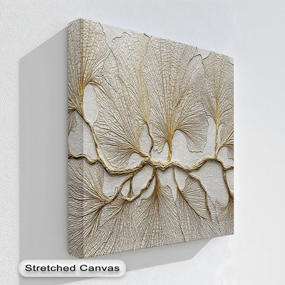 Gold Leaf Abstract Painting, Metallic Palm Tree Wall Art, Textured Botanical Can #14