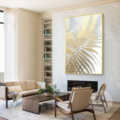 Gold Leaf Abstract Painting, Metallic Palm Tree Wall Art, Textured Botanical Can #5