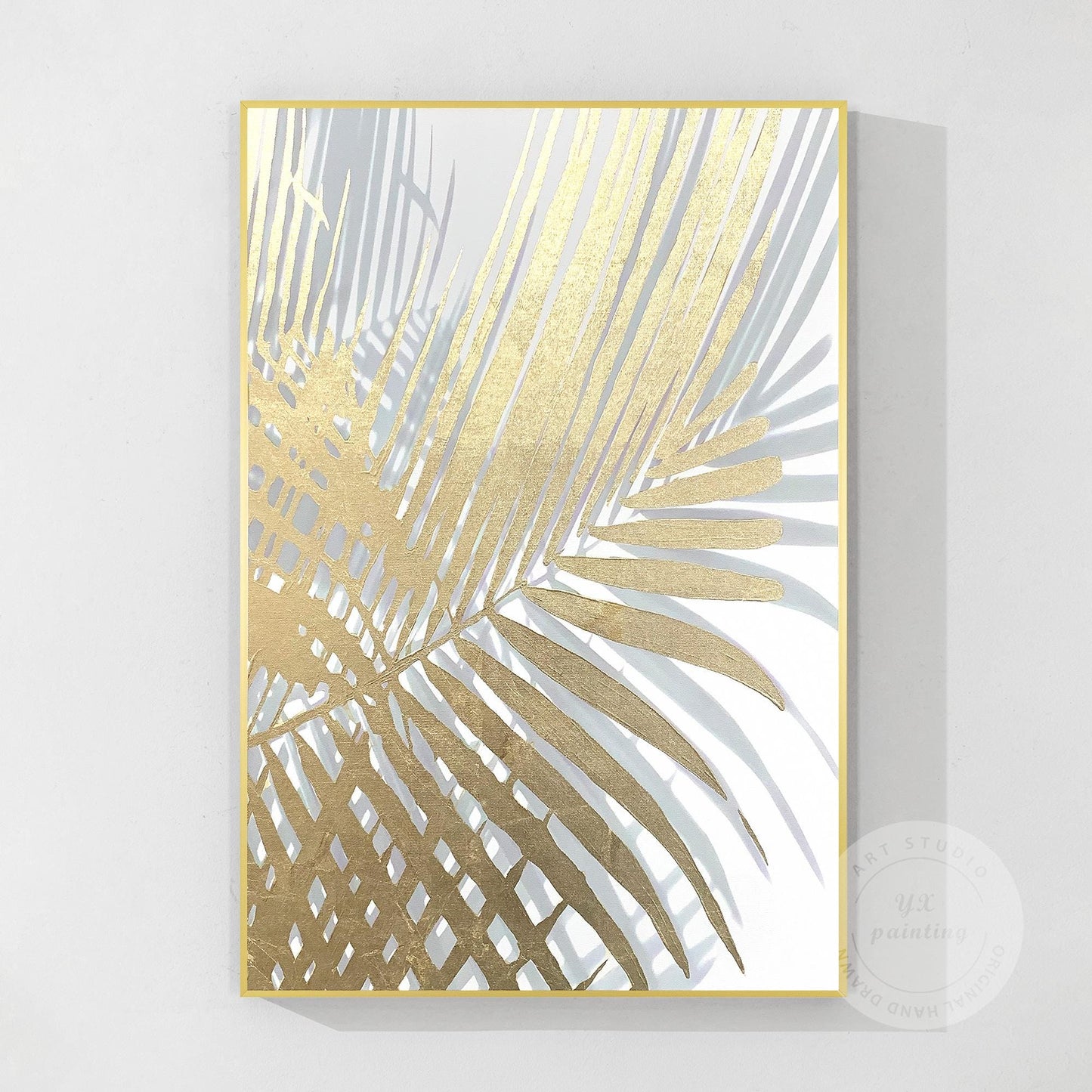 Gold Leaf Abstract Painting, Metallic Palm Tree Wall Art, Textured Botanical Can #8