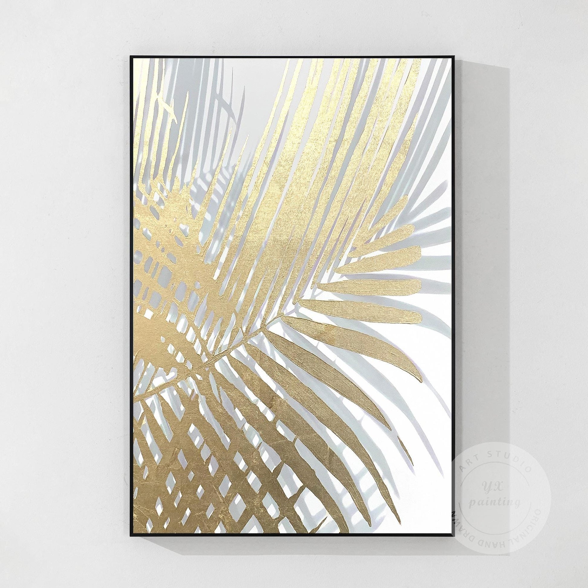 Gold Leaf Abstract Painting, Metallic Palm Tree Wall Art, Textured Botanical Can #10