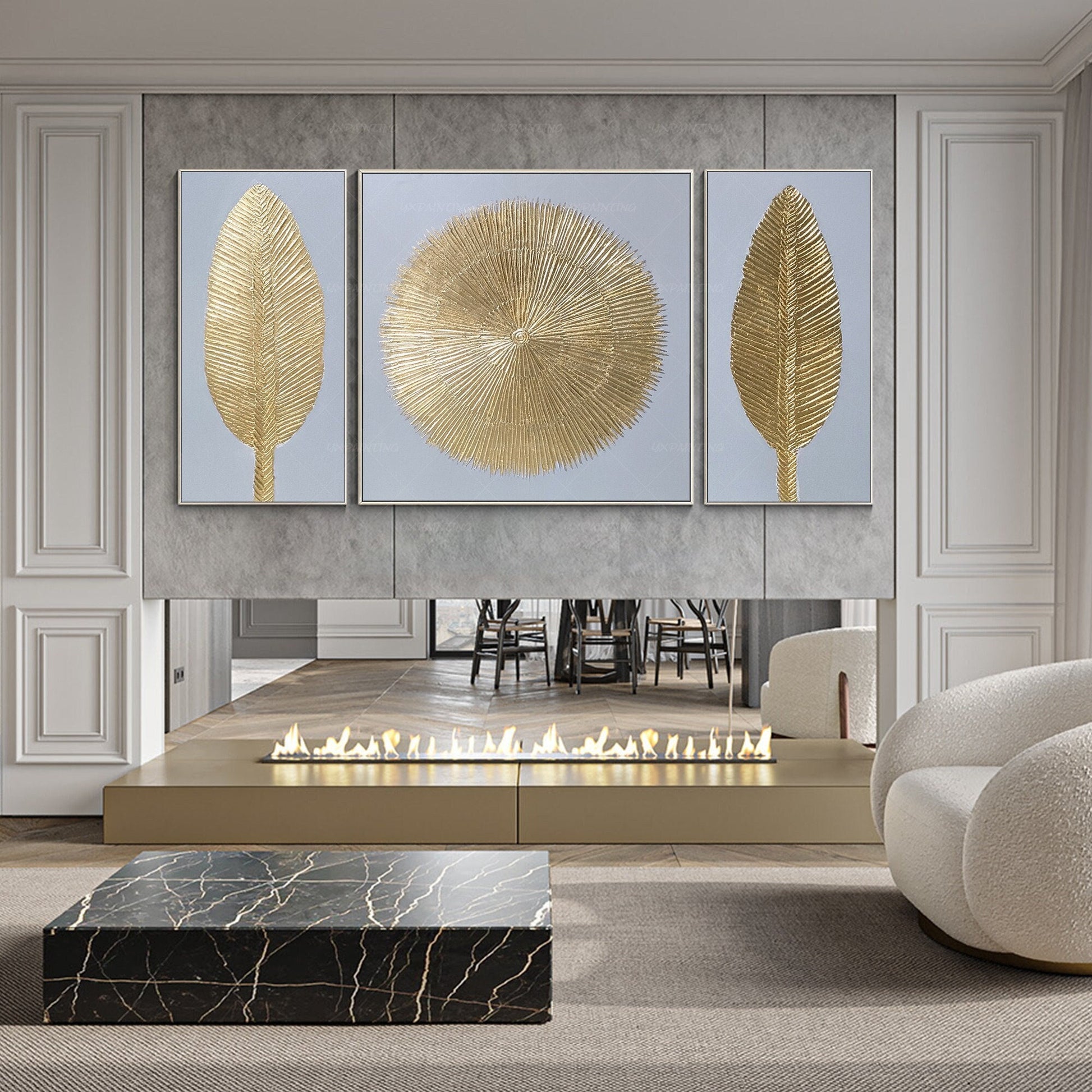 Gold Leaf Abstract Painting Set: Modern Framed Canvas Wall Art #2