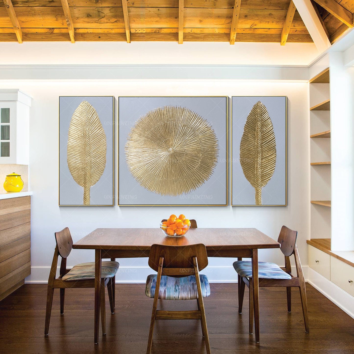 Gold Leaf Abstract Painting Set: Modern Framed Canvas Wall Art #3