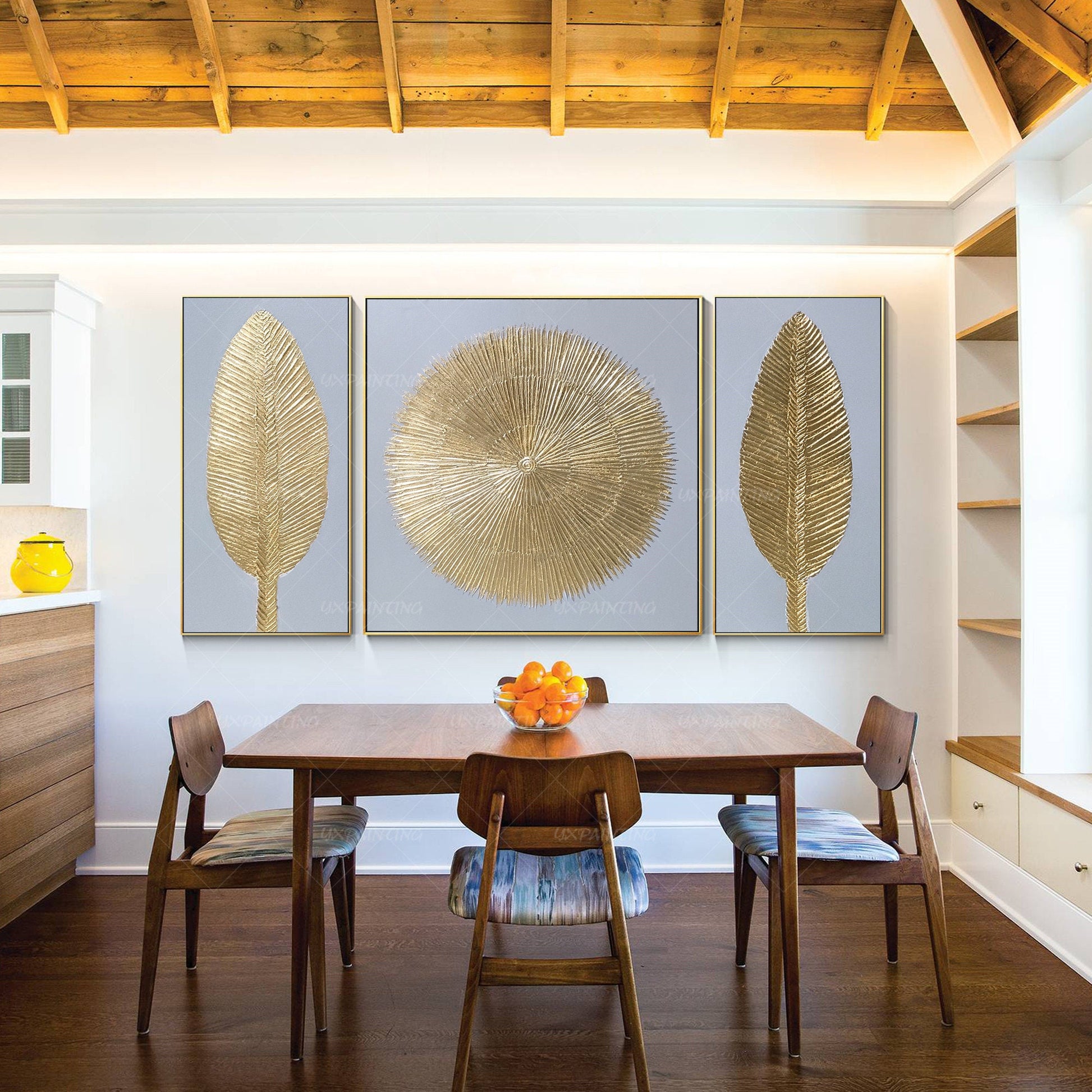 Gold Leaf Abstract Painting Set: Modern Framed Canvas Wall Art #3