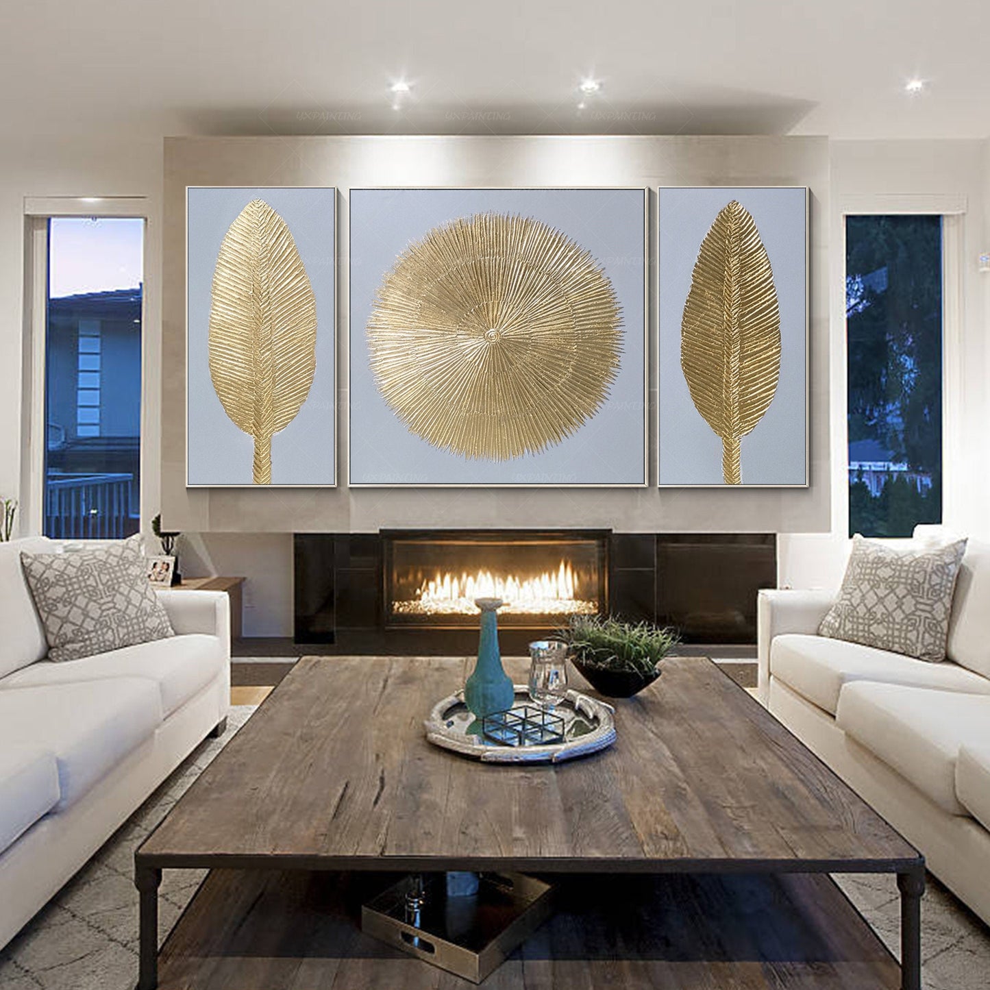 Gold Leaf Abstract Painting Set: Modern Framed Canvas Wall Art #4