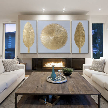Gold Leaf Abstract Painting Set: Modern Framed Canvas Wall Art #4