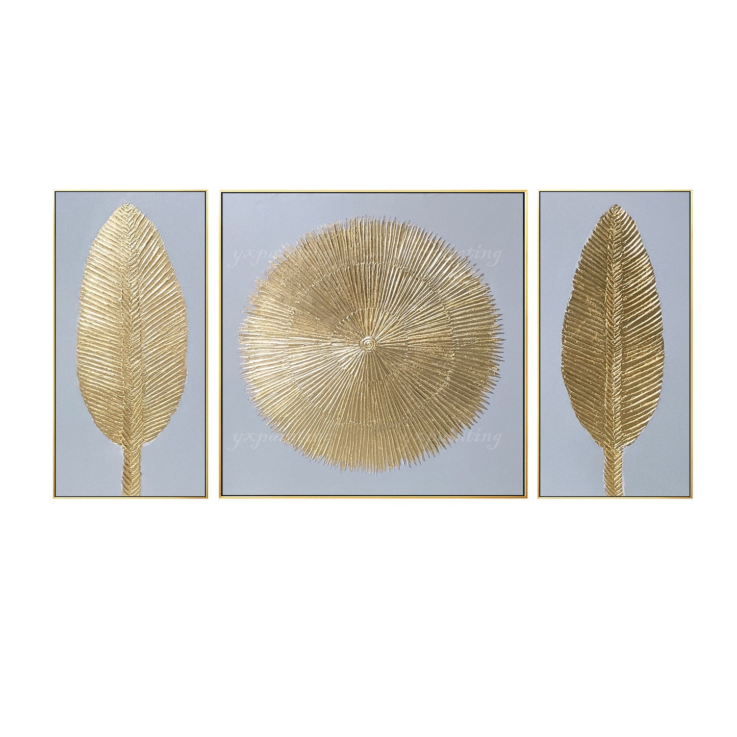 Gold Leaf Abstract Painting Set: Modern Framed Canvas Wall Art #8