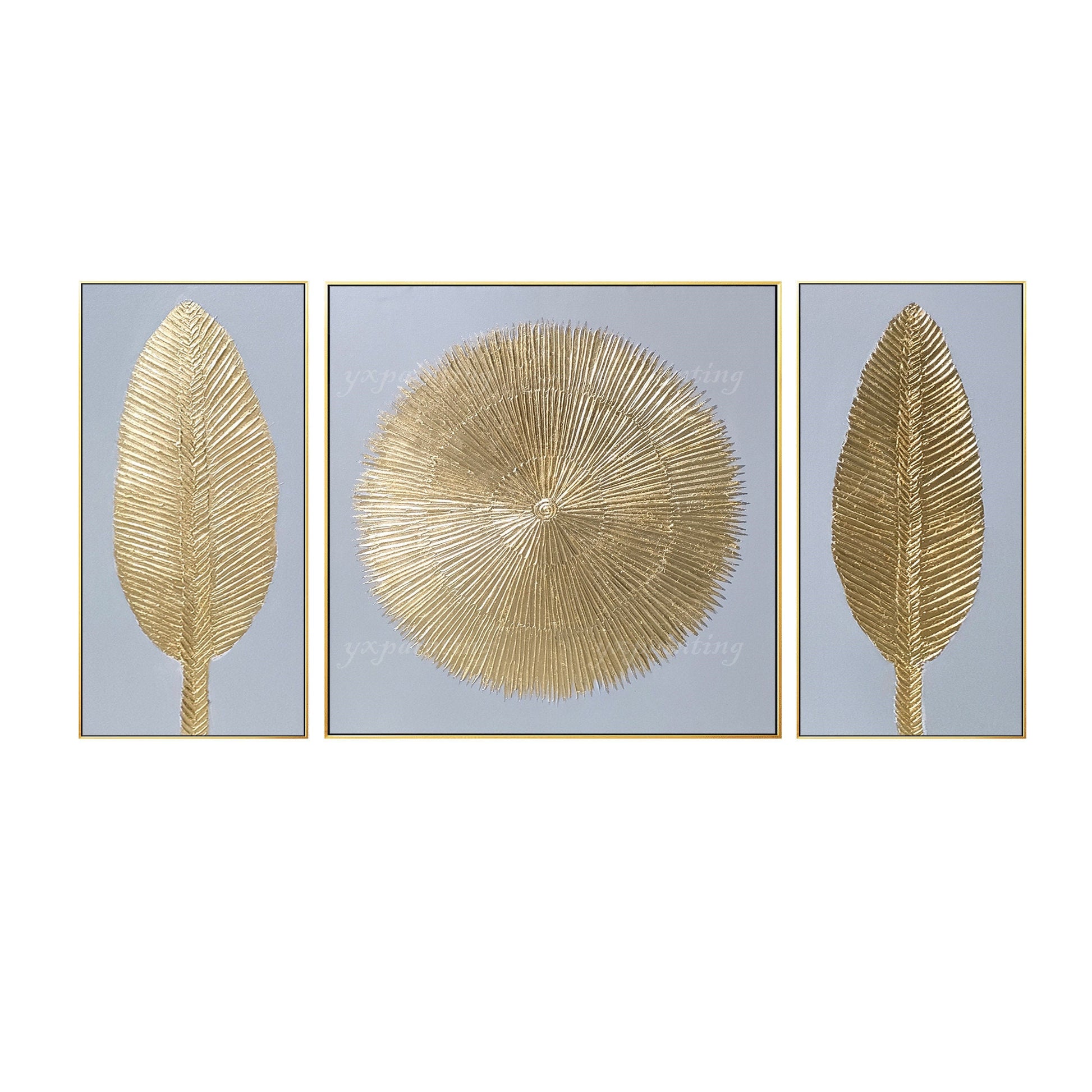 Gold Leaf Abstract Painting Set: Modern Framed Canvas Wall Art #8