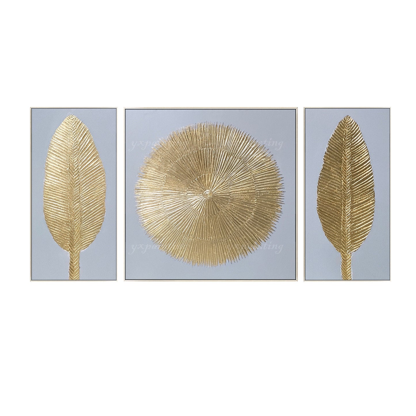 Gold Leaf Abstract Painting Set: Modern Framed Canvas Wall Art #9