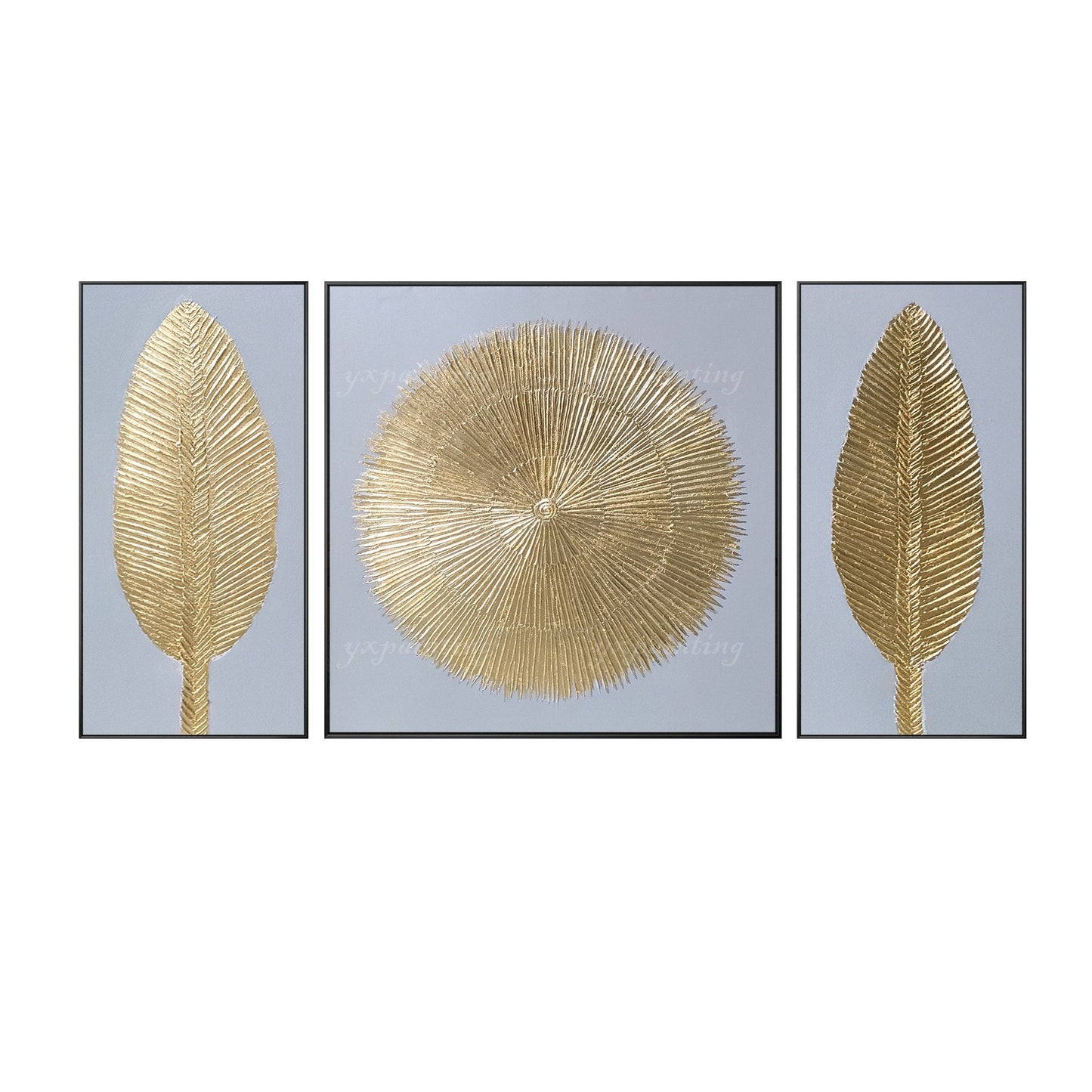 Gold Leaf Abstract Painting Set: Modern Framed Canvas Wall Art #10