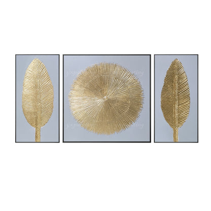 Gold Leaf Abstract Painting Set: Modern Framed Canvas Wall Art #10