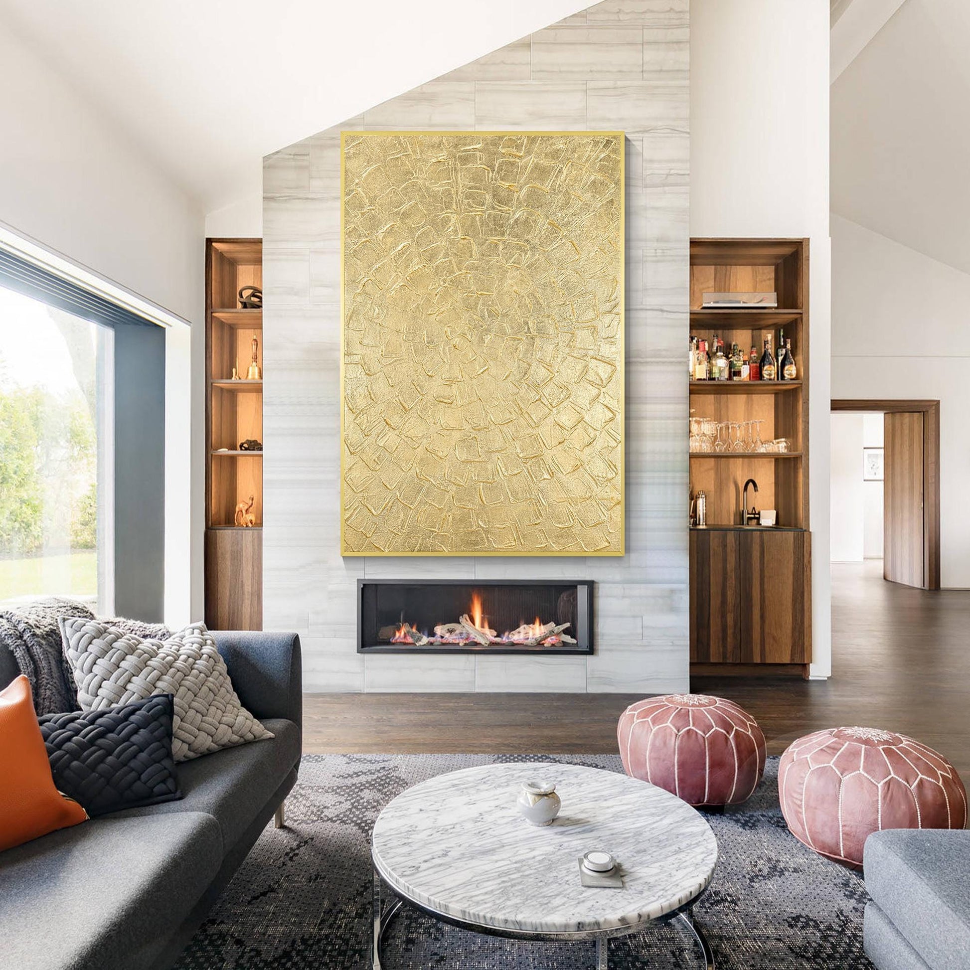 Gold Leaf Abstract Painting: Thick Textured Luxury Wall Art #3
