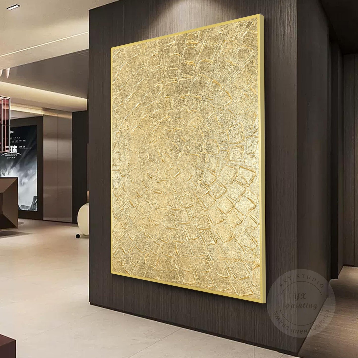 Gold Leaf Abstract Painting: Thick Textured Luxury Wall Art #4