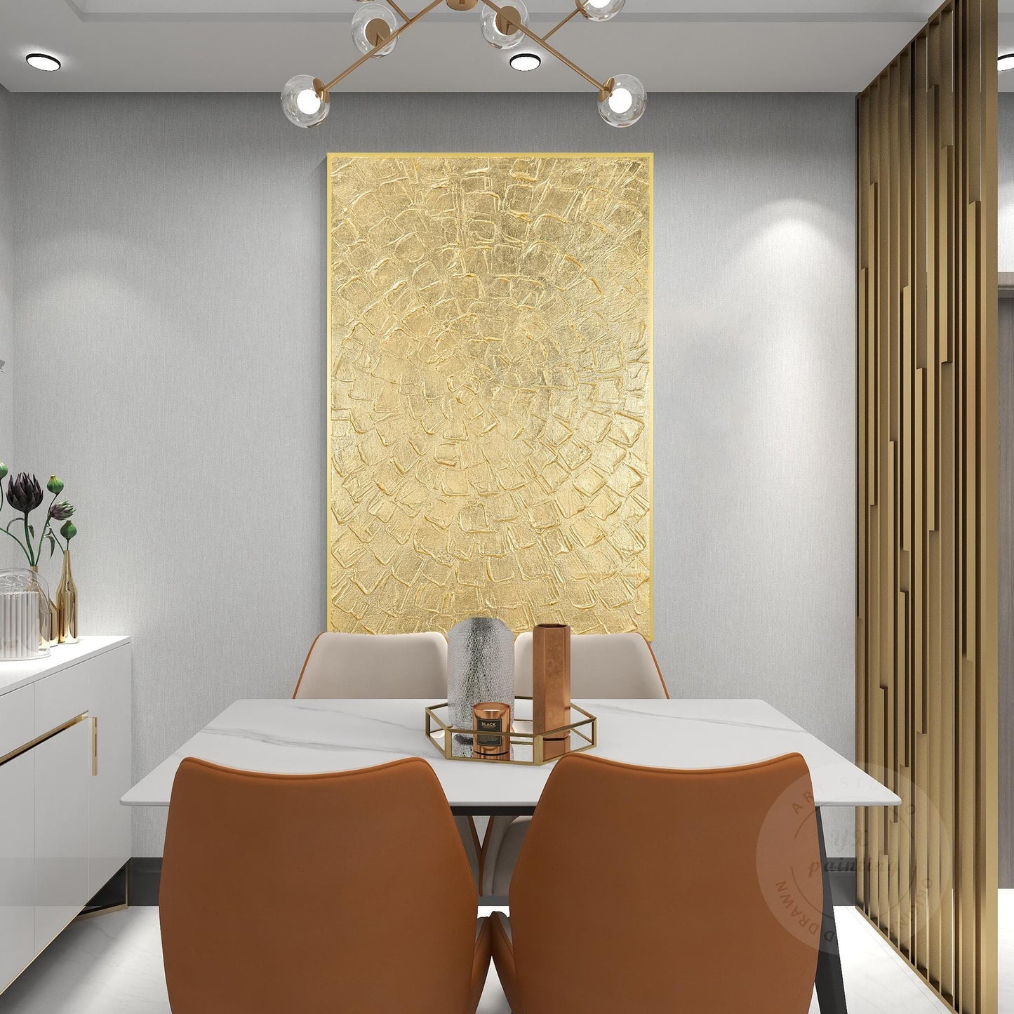 Gold Leaf Abstract Painting: Thick Textured Luxury Wall Art #5