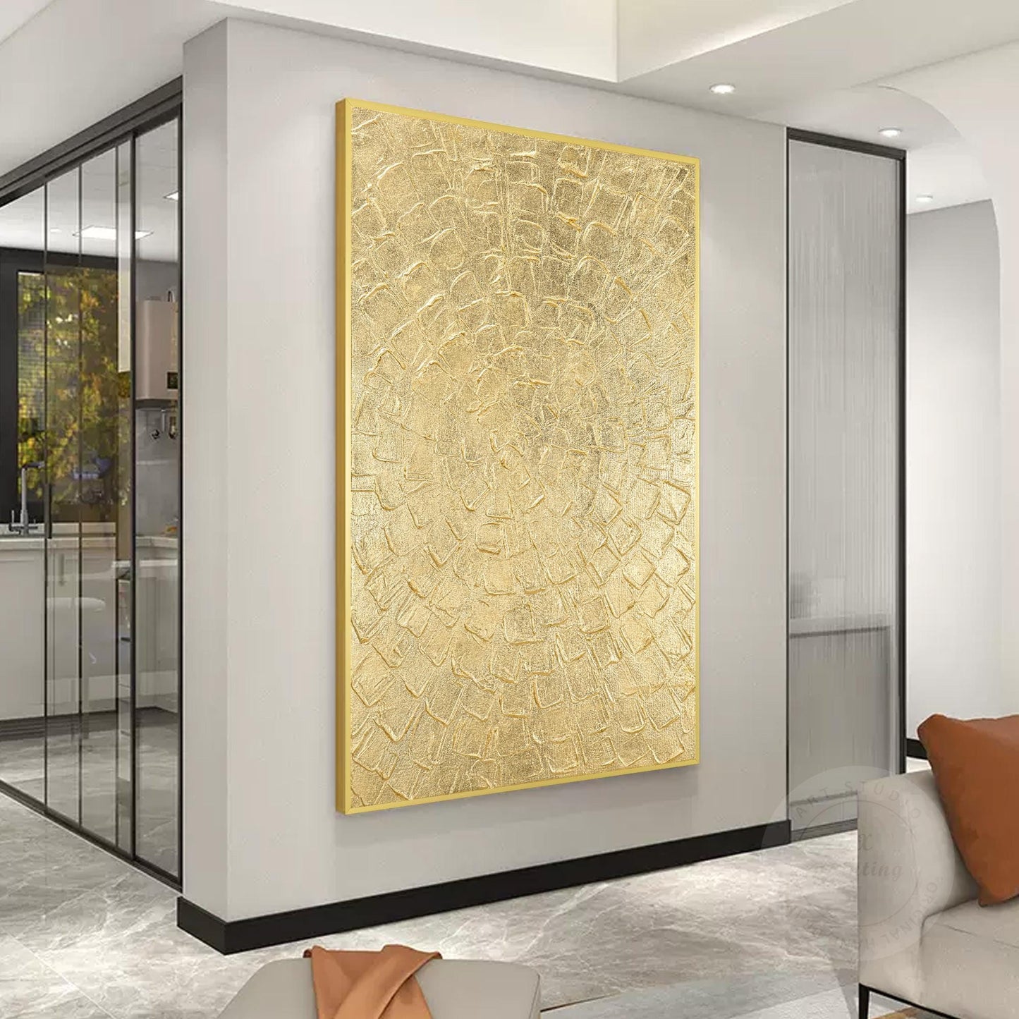 Gold Leaf Abstract Painting: Thick Textured Luxury Wall Art #1
