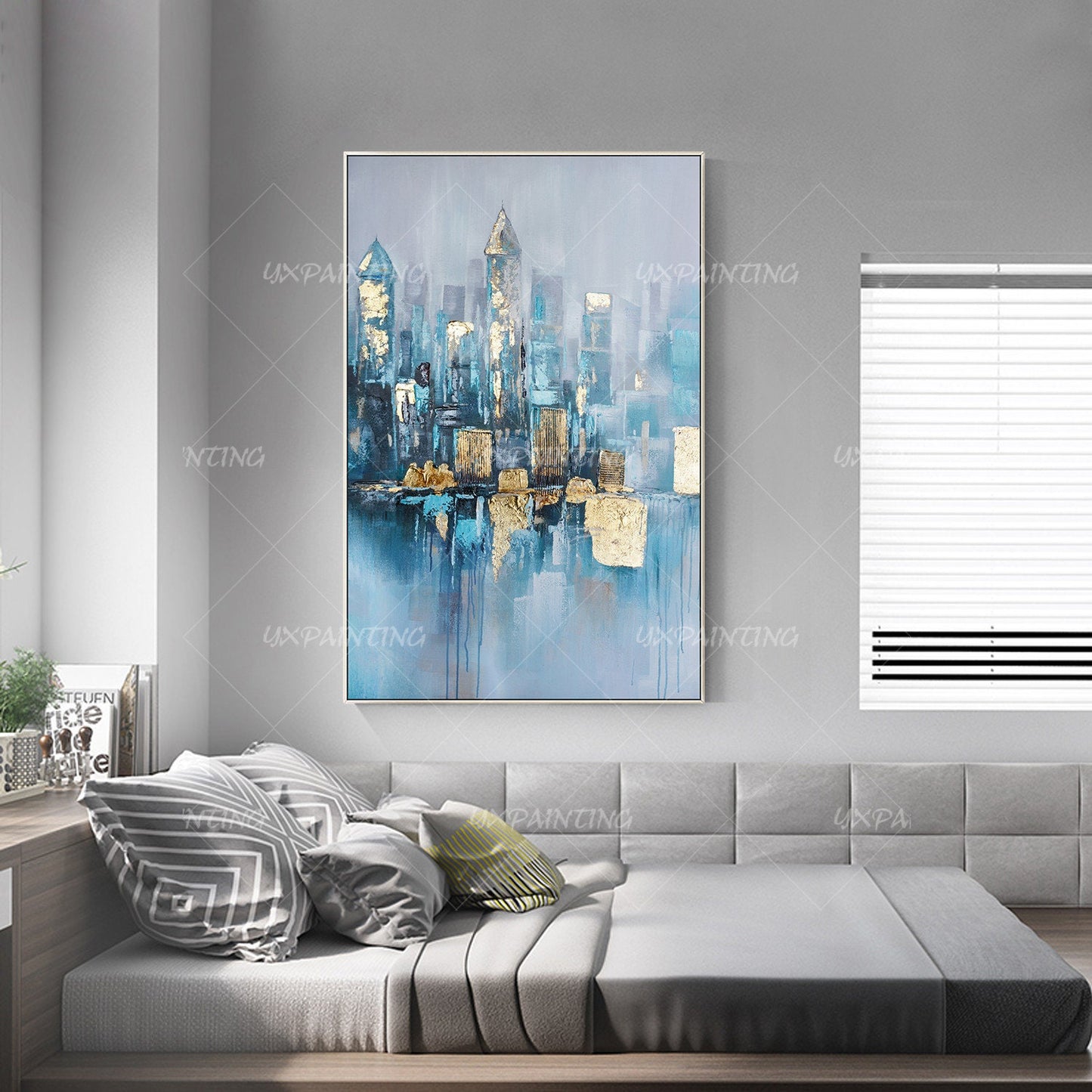 Gold leaf Acrylic Abstract skyline Paintings on Canvas original cityscape Extra  #2