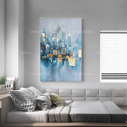 Gold leaf Acrylic Abstract skyline Paintings on Canvas original cityscape Extra  #2