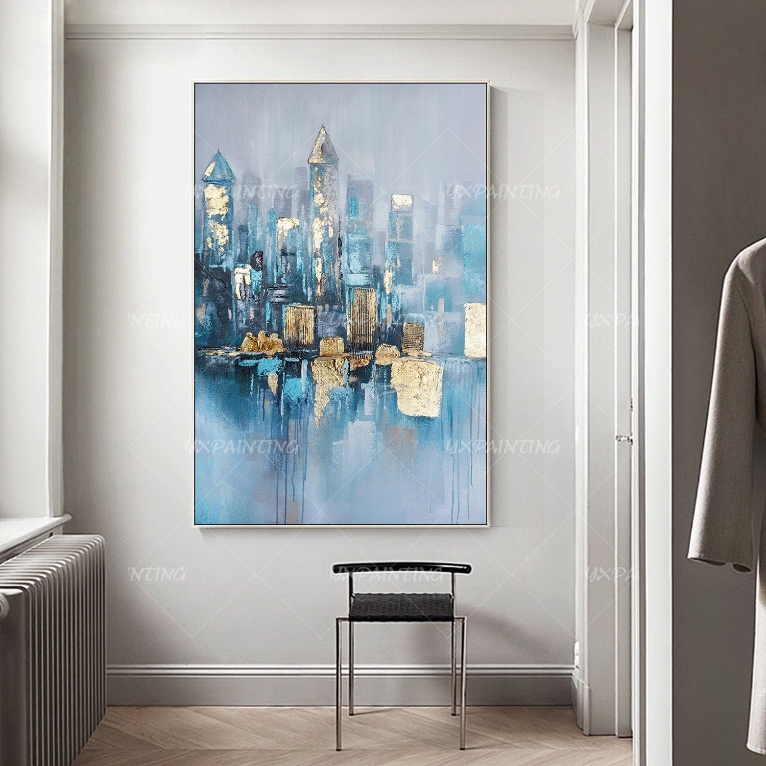 Gold leaf Acrylic Abstract skyline Paintings on Canvas original cityscape Extra  #3