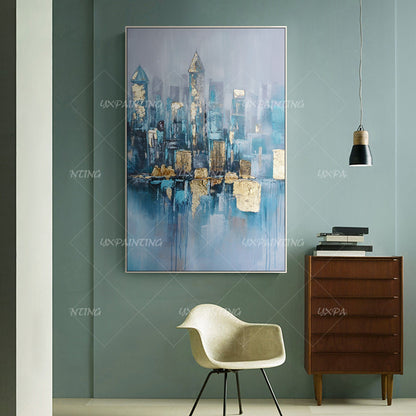 Gold leaf Acrylic Abstract skyline Paintings on Canvas original cityscape Extra  #4