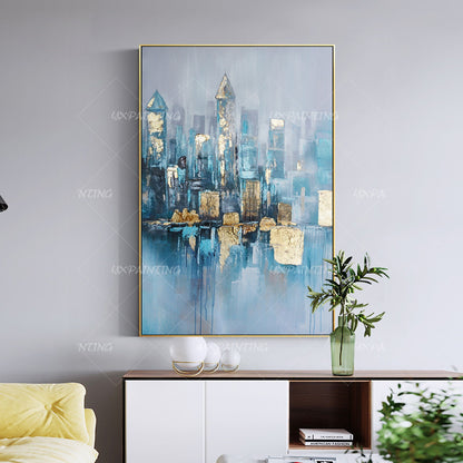 Gold leaf Acrylic Abstract skyline Paintings on Canvas original cityscape Extra  #5