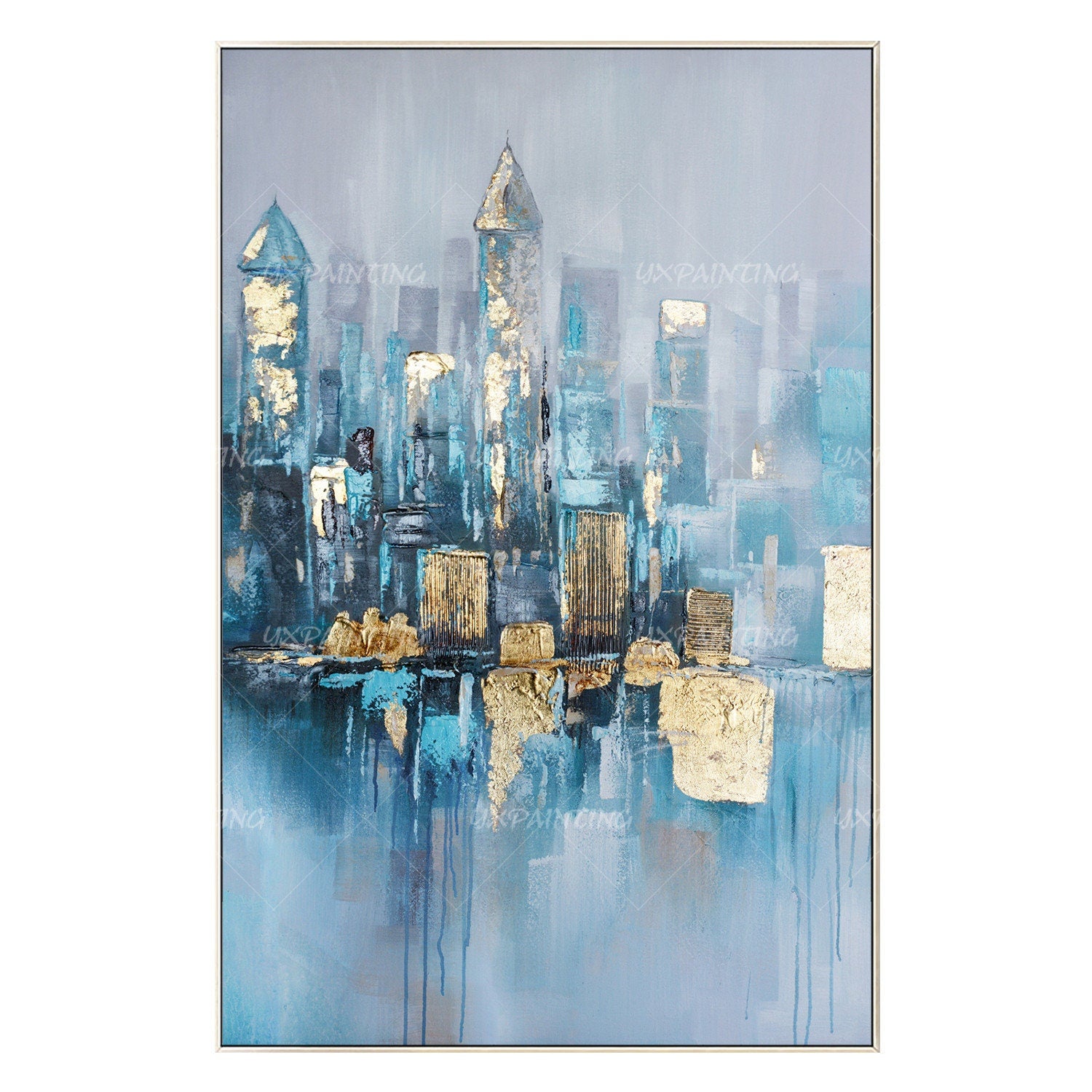 Gold leaf Acrylic Abstract skyline Paintings on Canvas original cityscape Extra  #6