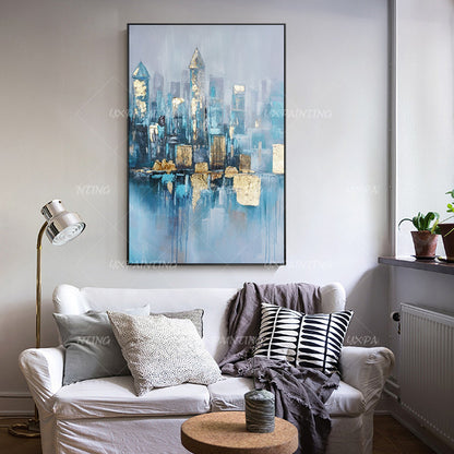 Gold leaf Acrylic Abstract skyline Paintings on Canvas original cityscape Extra  #1