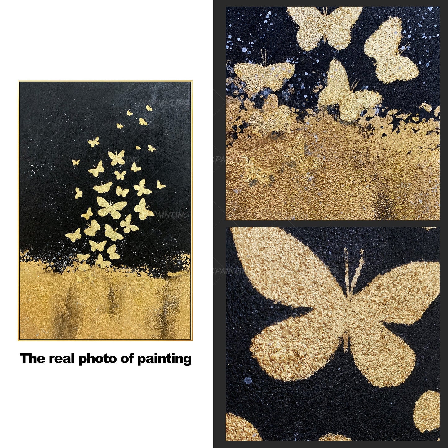 Gold Leaf and Silver leaf set of 2 wall art Abstract butterfly Paintings On Canv #4