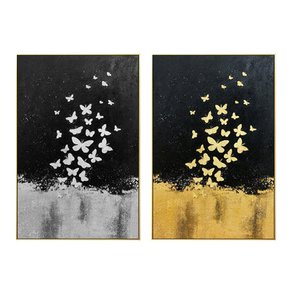 Gold Leaf and Silver leaf set of 2 wall art Abstract butterfly Paintings On Canv #7