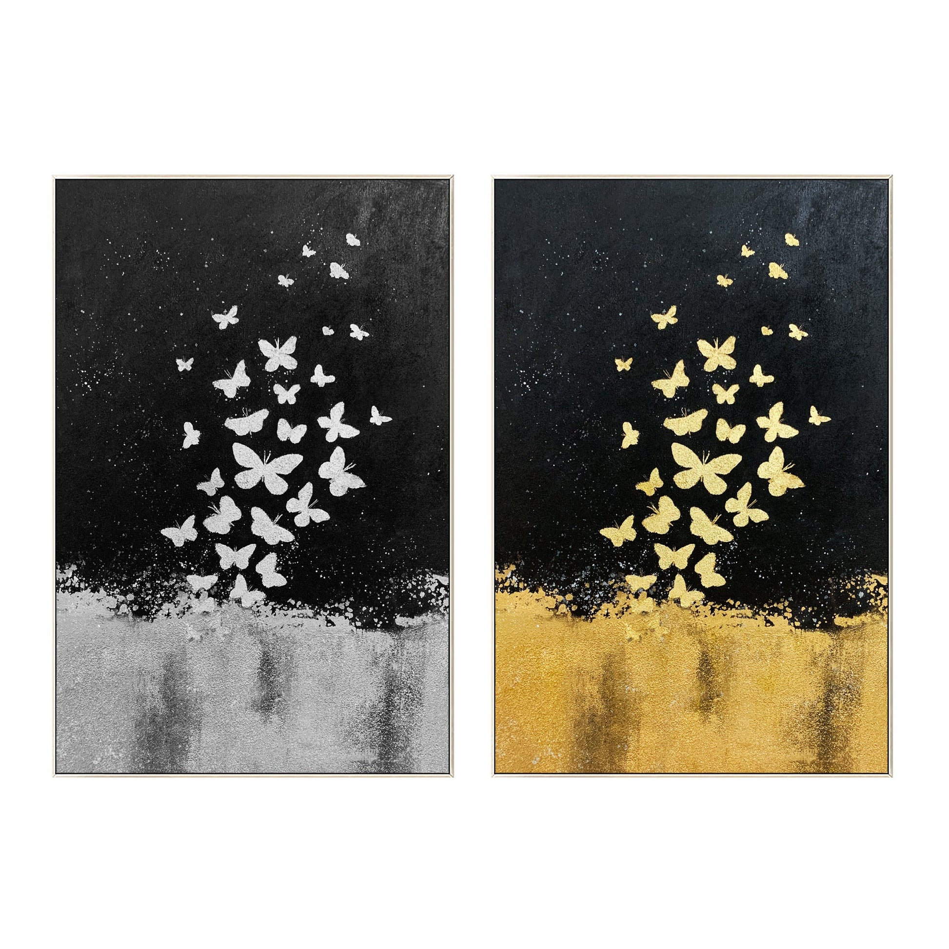 Gold Leaf and Silver leaf set of 2 wall art Abstract butterfly Paintings On Canv #8